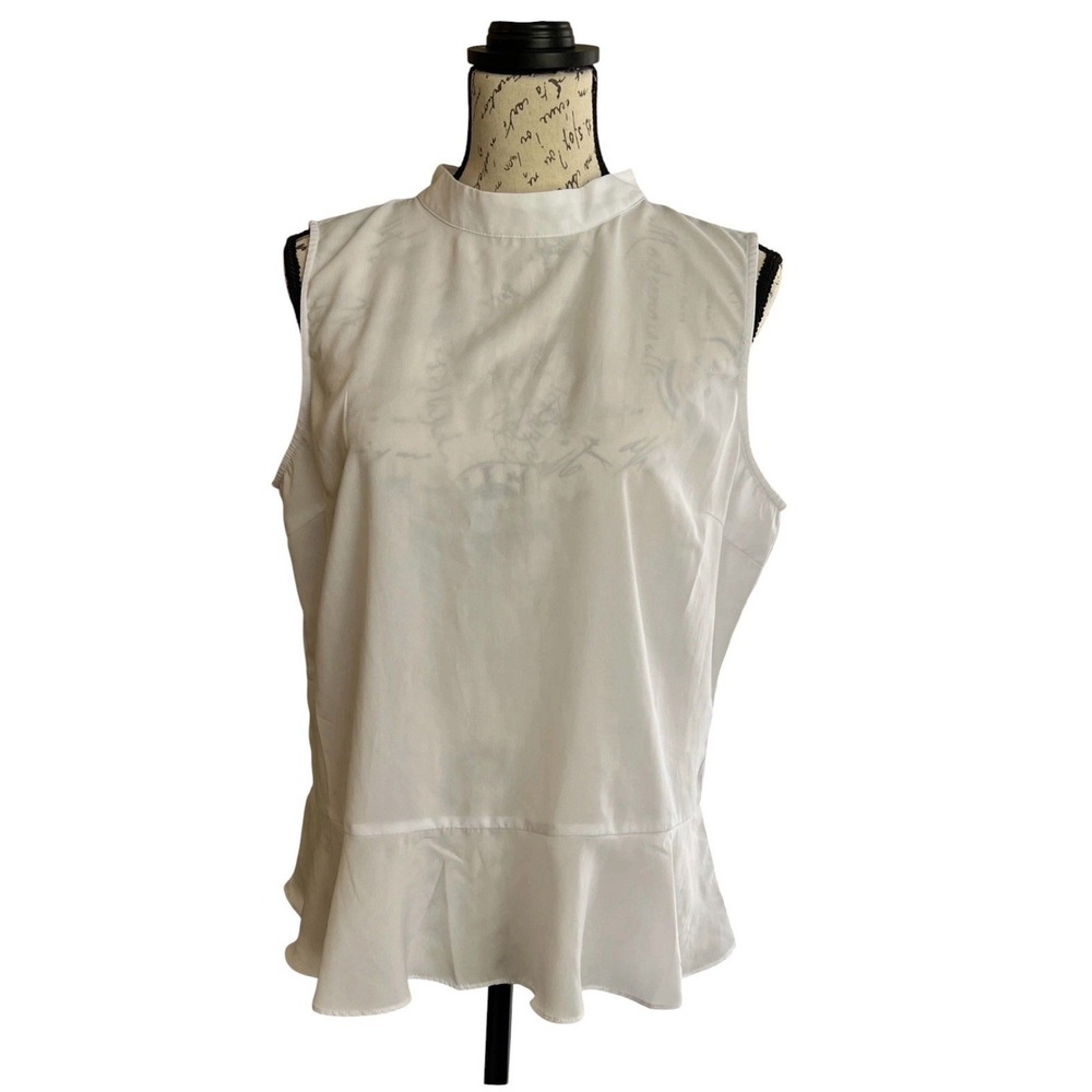 Sioni Sleeveless Peplum Blouse Large White Quiet Luxury Feminine‎ Contemporary